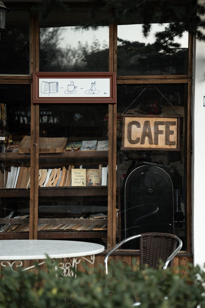 Sidewalk Cafe with Books in the Window